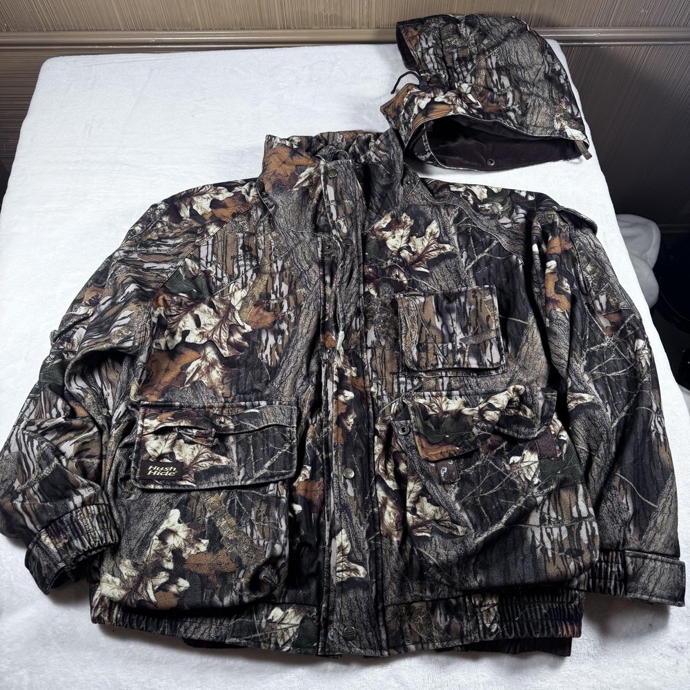 Gamehide Hush Hide Hunting Jacket Mens XL Camo Hooded Bomber Coat RealTree